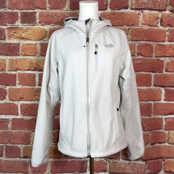 The North Face Jacket Women's L Windwall Moonlight Ivory Fleece Zip Pockets Hood - Picture 1 of 13